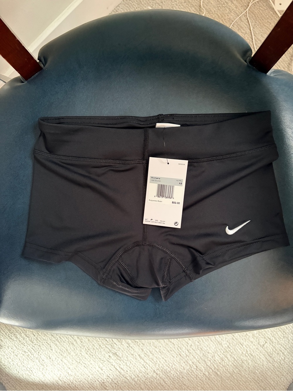Nike Women's Black Athletic Bike Shorts with White Swoosh